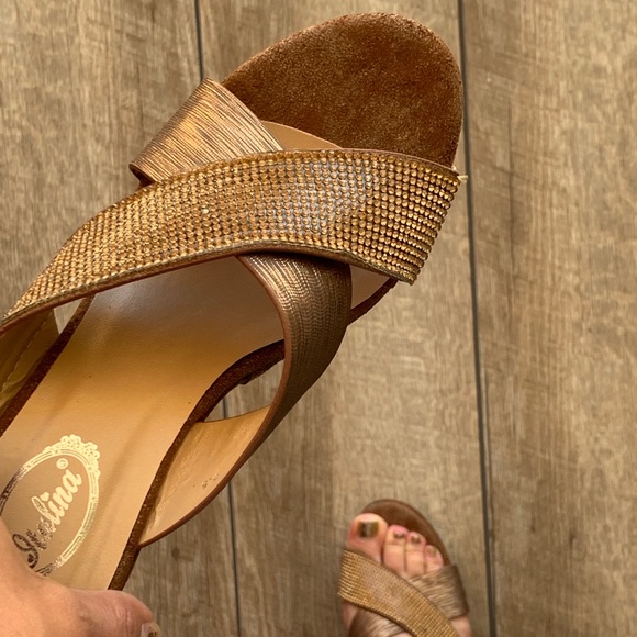 5 7 Italina Brown Bronze Embellished Sandal Wedge - Picture 4 of 8